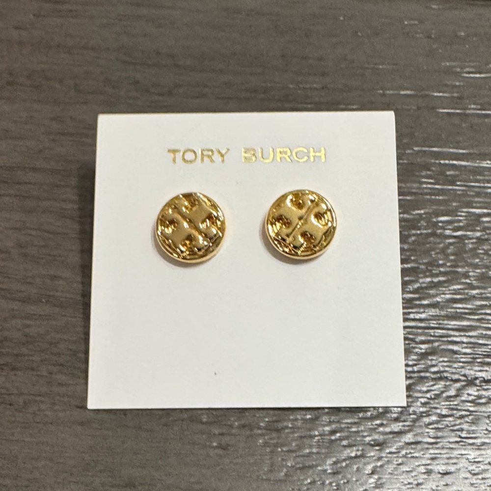 NEW-Tory Burch Gold Logo Stud Earrings